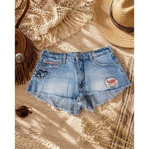 Pilcro Anthropologie‎ Boho Distressed Floral Patchwork Denim Cutoff Shorts 27